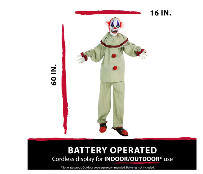 Haunted Hill Farm 60 in. Touch Activated Animatronic Clown Red and Purple