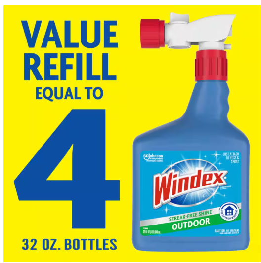 Windex Blue Bottle Outdoor Glass Cleaner plus sprayer total 160 oz.
