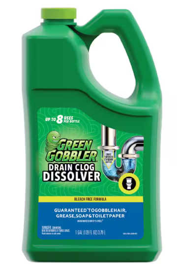 Green Gobbler Drain Clog Dissolver and Remover, for Sinks, Tubs, Toilets and Showers 128 oz.