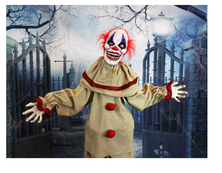 Haunted Hill Farm 60 in. Touch Activated Animatronic Clown Red and Purple
