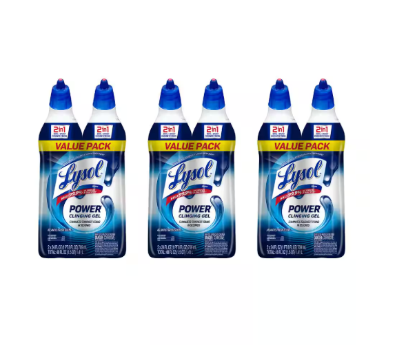 Lysol Power Toilet Bowl Cleaner Gel, For Cleaning, Disinfecting and Stain Removal, 24oz (6-Pack)