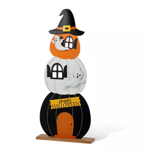 Glitzhome 35 in. H Halloween Wooden Pumpkin Haunted House Porch Decor