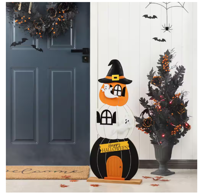 Glitzhome 35 in. H Halloween Wooden Pumpkin Haunted House Porch Decor