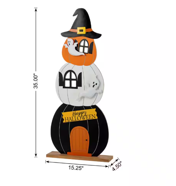 Glitzhome 35 in. H Halloween Wooden Pumpkin Haunted House Porch Decor