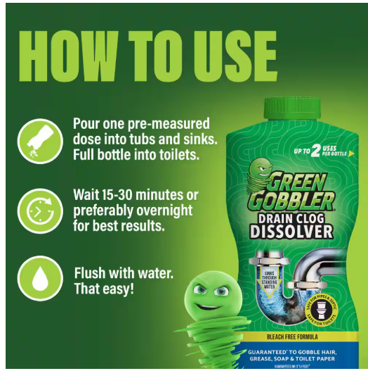 Green Gobbler Drain and Toilet Clog Dissolver and Remover 31 oz.