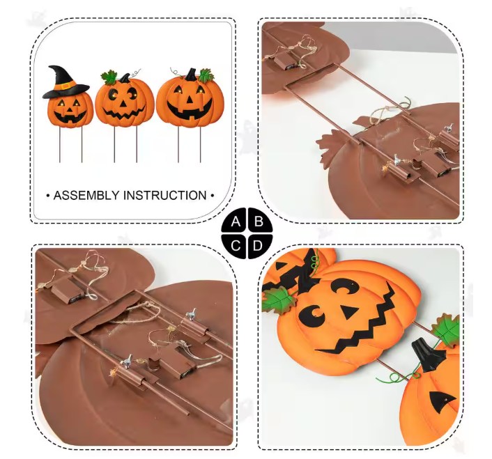 39.75 in. H Halloween Lighted Metal Stacked Jack-O-Lantern Yard Stake or Hanging Decor