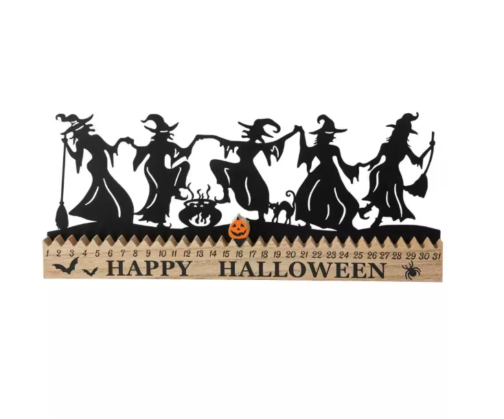 Halloween Wooden and Metal Dancing Witch Silhouette Countdown Table Sign Glitzhome 7.5 in. H