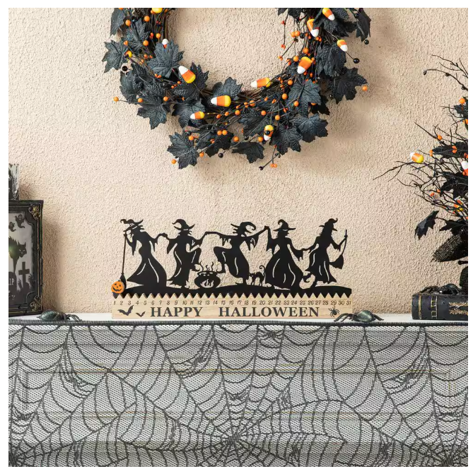 Halloween Wooden and Metal Dancing Witch Silhouette Countdown Table Sign Glitzhome 7.5 in. H