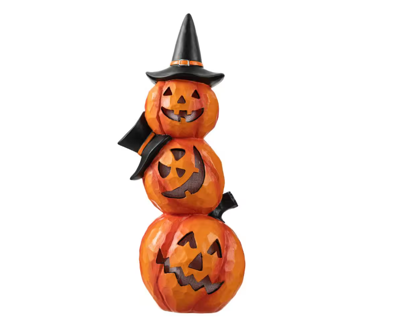 Halloween Lighted Stacked Resin Pumpkin Table Decor Glitzhome 14.25 in.