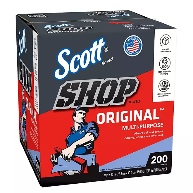 Scott Shop Towels Original, Pop-Up Dispenser Box (200 Sheets/Box)