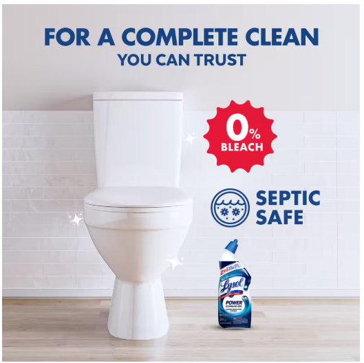 Lysol Power Toilet Bowl Cleaner Gel, For Cleaning, Disinfecting and Stain Removal, 24oz (6-Pack)