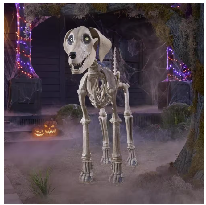 Long Grave & Bones 7 ft. Skelly's Dog with LifeEyes LCD Eyes