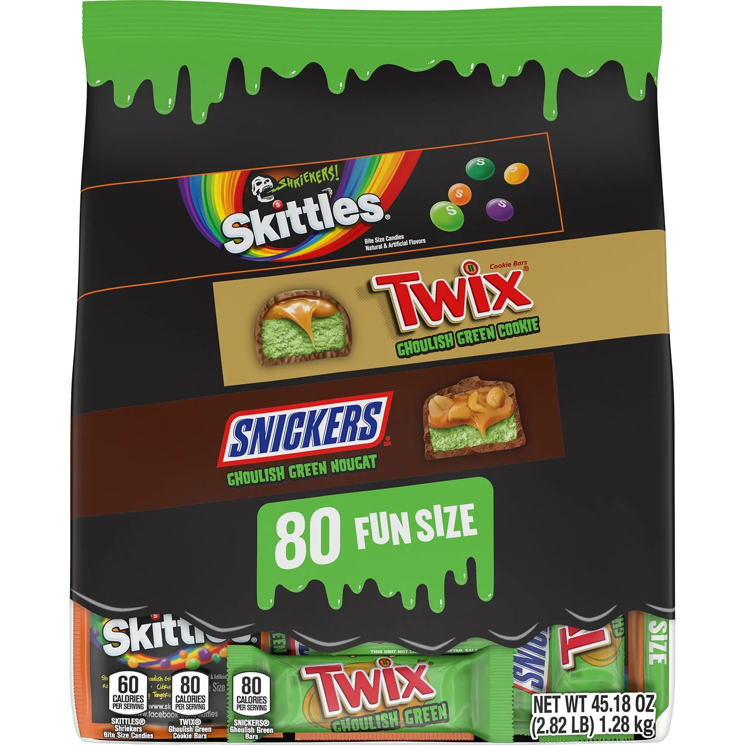 Ghoulish Green, Halloween Variety Pack Candy, Fun Size, 80 pcs. Mars