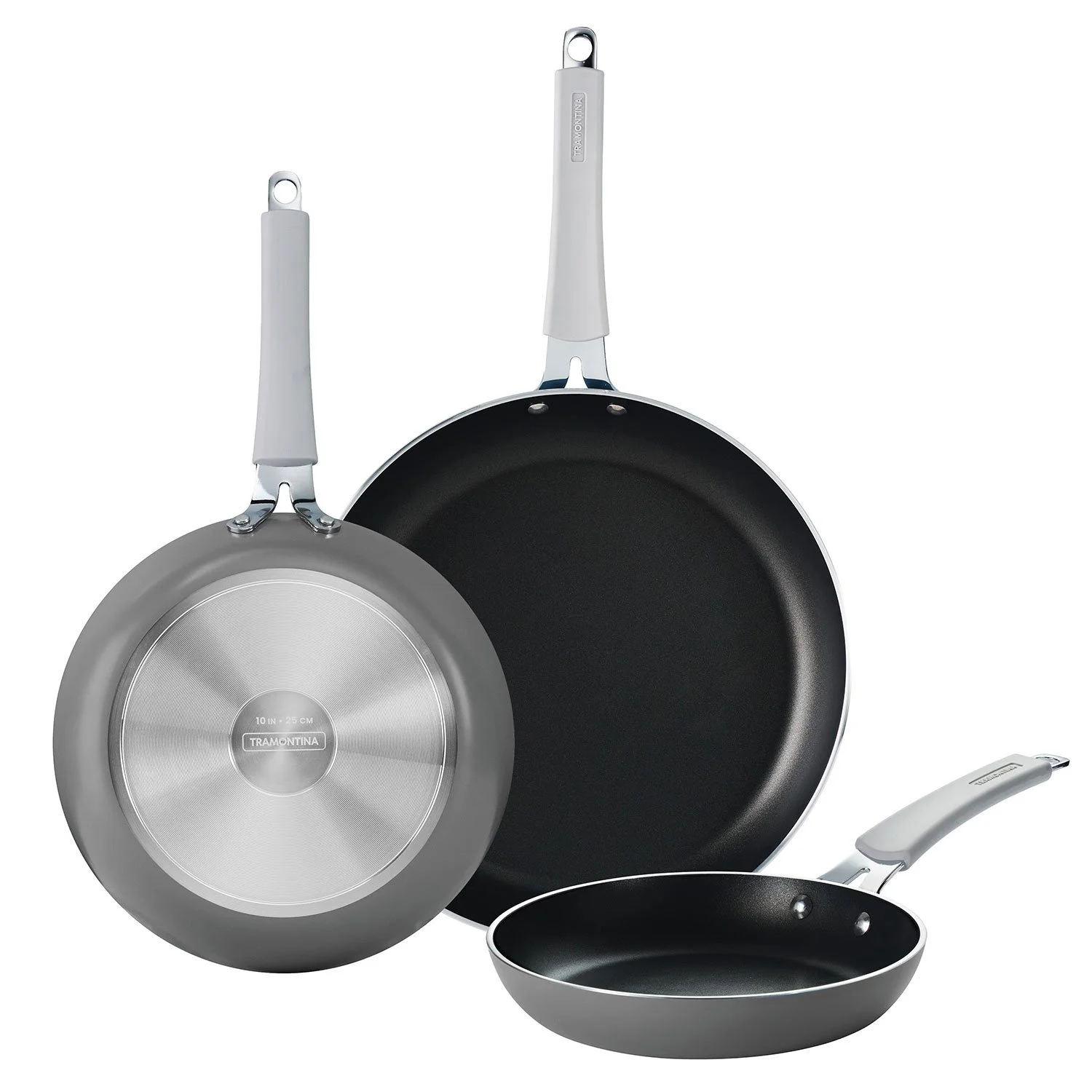 Tramontina 3-Pack Fry Pans with Nonstick Interior, 8,10 and 12 Inch  Charcoal color