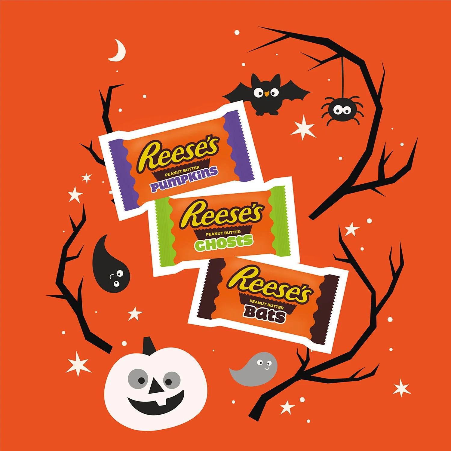 Halloween Milk Chocolate Peanut Butter Shapes Candy, Snack Size, 100 pcs.