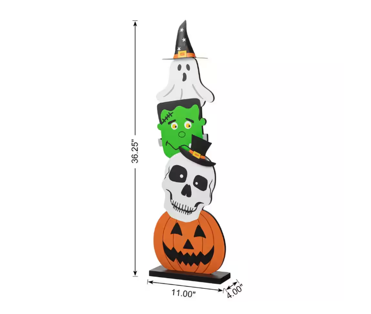 36 in. H Halloween Wooden Stacked Ghost and Frankenstein and Skull and Pumpkin Porch Decor