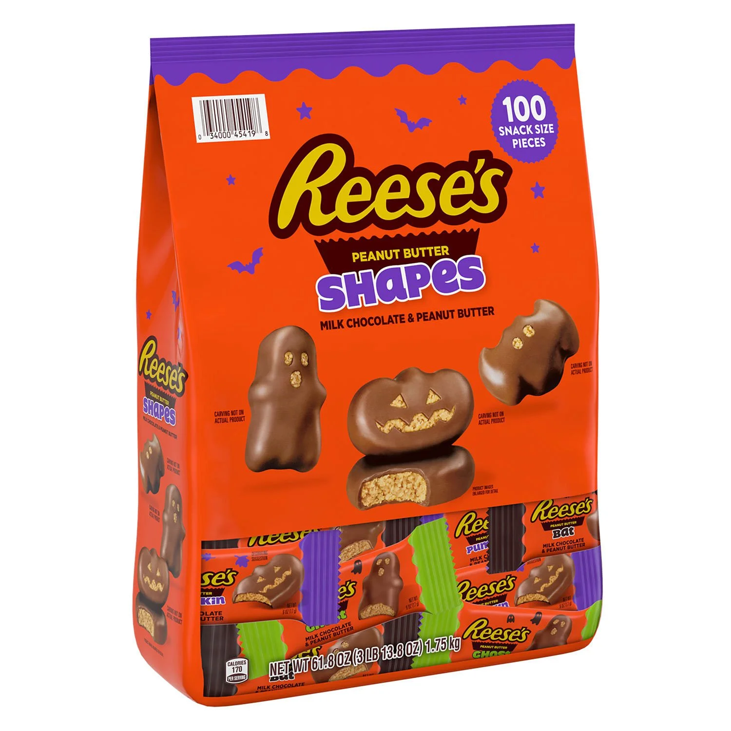 Halloween Milk Chocolate Peanut Butter Shapes Candy, Snack Size, 100 pcs.