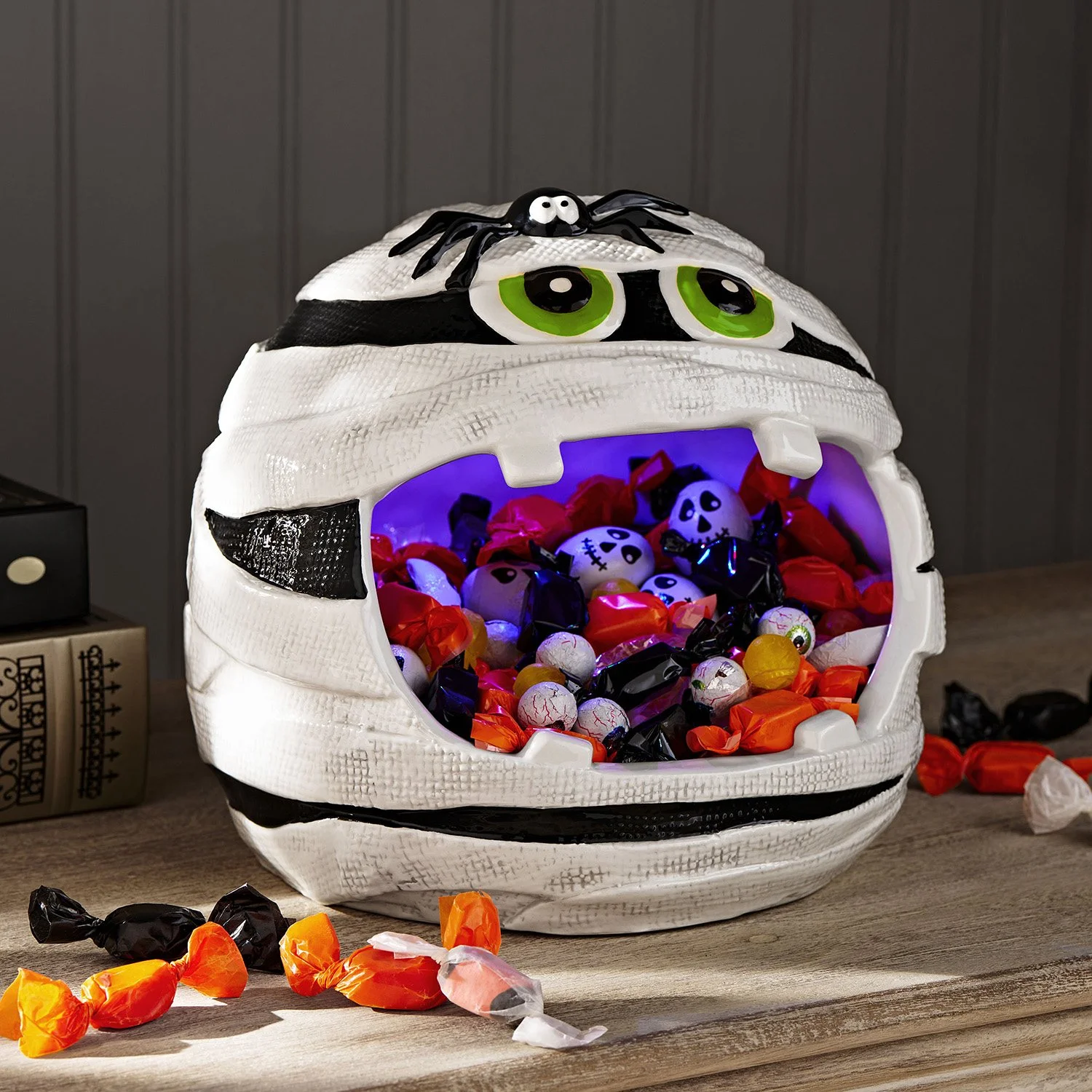 Pre-Lit Ceramic Mummy Halloween Candy Bowl