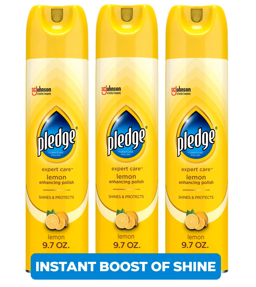 Pledge Furniture Enhancing Polish Spray – Lemon Scent, Protects & Restores Shine, Removes Dust & Fingerprints, Easy Spray Application, 3-Pack (29 oz. Each) | Wizo